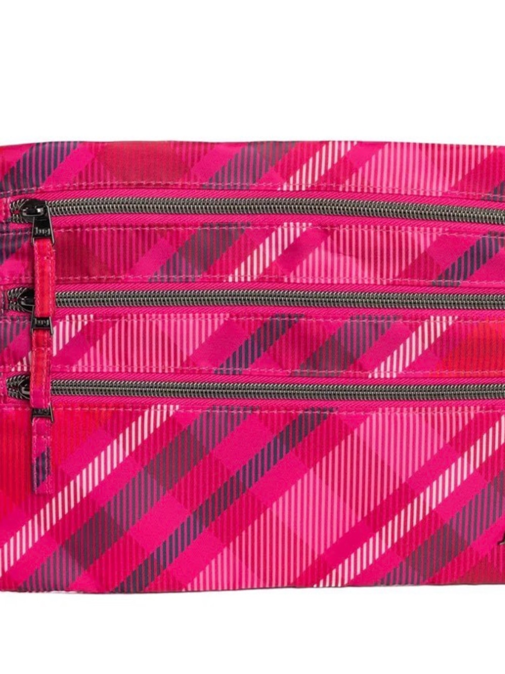 Lug Kickline Triple Zip Storage Pouch Berry plaid New